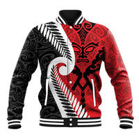 Silver Fern Koru Swirls with Maori Ta Moko Baseball Jacket LT9 Unisex Red - Polynesian Pride