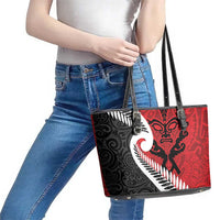 Silver Fern Koru Swirls with Maori Ta Moko Leather Tote Bag