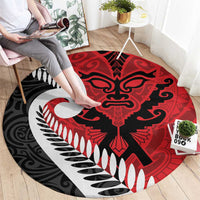 Silver Fern Koru Swirls with Maori Ta Moko Round Carpet LT9 - Polynesian Pride