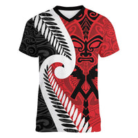 Silver Fern Koru Swirls with Maori Ta Moko Women V-Neck T-Shirt