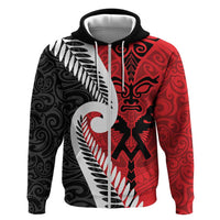 Silver Fern Koru Swirls with Maori Ta Moko Zip Hoodie LT9 Zip Hoodie Red - Polynesian Pride