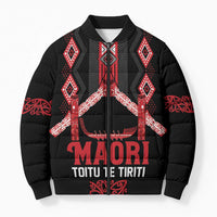 Toitu Te Tiriti Waitangi Bomber Puffer Jacket Black Wharenui House - Polynesian Pride
