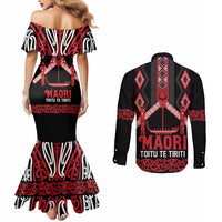 Toitu Te Tiriti Waitangi Couples Matching Mermaid Dress and Long Sleeve Button Shirt Black Wharenui House - Polynesian Pride