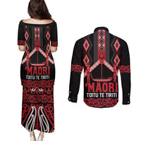 Toitu Te Tiriti Waitangi Couples Matching Puletasi and Long Sleeve Button Shirt Black Wharenui House - Polynesian Pride