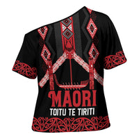 Toitu Te Tiriti Waitangi Cross Shoulder Shirt Black Wharenui House LT9 - Polynesian Pride