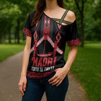 Toitu Te Tiriti Waitangi Cross Shoulder Shirt Black Wharenui House LT9 - Polynesian Pride