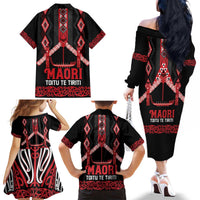 Toitu Te Tiriti Waitangi Family Matching Off The Shoulder Long Sleeve Dress and Hawaiian Shirt Black Wharenui House - Polynesian Pride