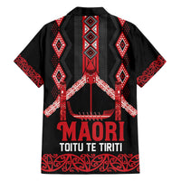 Toitu Te Tiriti Waitangi Family Matching Off The Shoulder Long Sleeve Dress and Hawaiian Shirt Black Wharenui House - Polynesian Pride