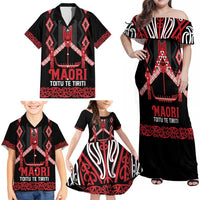 Toitu Te Tiriti Waitangi Family Matching Off Shoulder Maxi Dress and Hawaiian Shirt Black Wharenui House - Polynesian Pride
