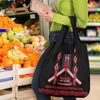 Toitu Te Tiriti Waitangi Grocery Bag Black Wharenui House - Polynesian Pride