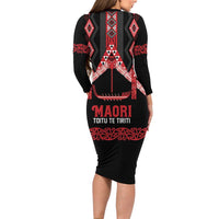 Toitu Te Tiriti Waitangi Long Sleeve Bodycon Dress Black Wharenui House - Polynesian Pride
