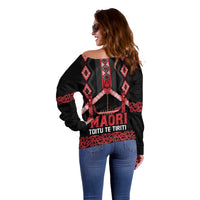 Toitu Te Tiriti Waitangi Off Shoulder Sweater Black Wharenui House LT9 - Polynesian Pride