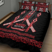 Toitu Te Tiriti Waitangi Quilt Bed Set Black Wharenui House - Polynesian Pride