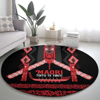 Toitu Te Tiriti Waitangi Round Carpet Black Wharenui House - Polynesian Pride
