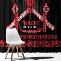 Toitu Te Tiriti Waitangi Window Curtain Black Wharenui House - Polynesian Pride