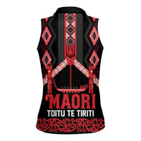 Toitu Te Tiriti Waitangi Women Sleeveless Polo Shirt Black Wharenui House - Polynesian Pride