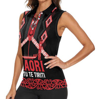 Toitu Te Tiriti Waitangi Women Sleeveless Polo Shirt Black Wharenui House - Polynesian Pride