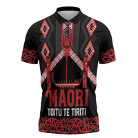 Toitu Te Tiriti Waitangi Zipper Polo Shirt Black Wharenui House - Polynesian Pride
