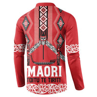 Toitu Te Tiriti Waitangi Button Sweatshirt Red Wharenui House - Polynesian Pride