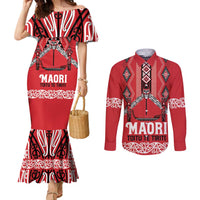 Toitu Te Tiriti Waitangi Couples Matching Mermaid Dress and Long Sleeve Button Shirt Red Wharenui House - Polynesian Pride