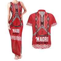 Toitu Te Tiriti Waitangi Couples Matching Tank Maxi Dress and Hawaiian Shirt Red Wharenui House - Polynesian Pride