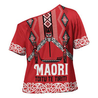 Toitu Te Tiriti Waitangi Cross Shoulder Shirt Red Wharenui House LT9 - Polynesian Pride
