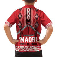 Toitu Te Tiriti Waitangi Family Matching Off The Shoulder Long Sleeve Dress and Hawaiian Shirt Red Wharenui House - Polynesian Pride