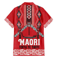 Toitu Te Tiriti Waitangi Family Matching Off The Shoulder Long Sleeve Dress and Hawaiian Shirt Red Wharenui House - Polynesian Pride