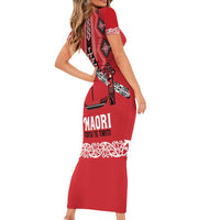 Toitu Te Tiriti Waitangi Family Matching Short Sleeve Bodycon Dress and Hawaiian Shirt Red Wharenui House - Polynesian Pride