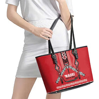 Toitu Te Tiriti Waitangi Leather Tote Bag Red Wharenui House - Polynesian Pride