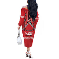 Toitu Te Tiriti Waitangi Off The Shoulder Long Sleeve Dress Red Wharenui House - Polynesian Pride