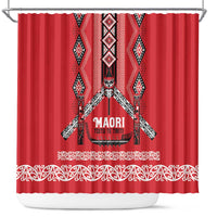 Toitu Te Tiriti Waitangi Shower Curtain Red Wharenui House - Polynesian Pride