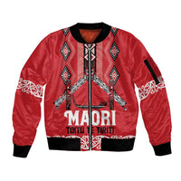 Toitu Te Tiriti Waitangi Sleeve Zip Bomber Jacket Red Wharenui House - Polynesian Pride