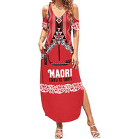 Toitu Te Tiriti Waitangi Summer Maxi Dress Red Wharenui House - Polynesian Pride