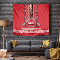 Toitu Te Tiriti Waitangi Tapestry Red Wharenui House - Polynesian Pride
