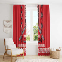 Toitu Te Tiriti Waitangi Window Curtain Red Wharenui House - Polynesian Pride