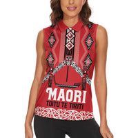 Toitu Te Tiriti Waitangi Women Sleeveless Polo Shirt Red Wharenui House - Polynesian Pride