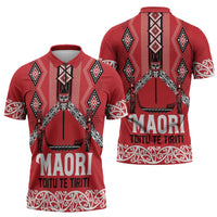 Toitu Te Tiriti Waitangi Zipper Polo Shirt Red Wharenui House LT9 - Polynesian Pride