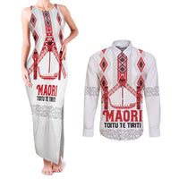 Toitu Te Tiriti Waitangi Couples Matching Tank Maxi Dress and Long Sleeve Button Shirt White Wharenui House - Polynesian Pride