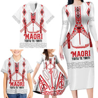 Toitu Te Tiriti Waitangi Family Matching Long Sleeve Bodycon Dress and Hawaiian Shirt White Wharenui House - Polynesian Pride