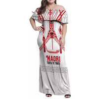 Toitu Te Tiriti Waitangi Family Matching Off Shoulder Maxi Dress and Hawaiian Shirt White Wharenui House - Polynesian Pride
