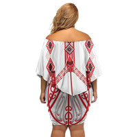 Toitu Te Tiriti Waitangi Family Matching Off Shoulder Short Dress and Hawaiian Shirt White Wharenui House - Polynesian Pride