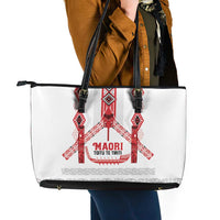 Toitu Te Tiriti Waitangi Leather Tote Bag White Wharenui House - Polynesian Pride