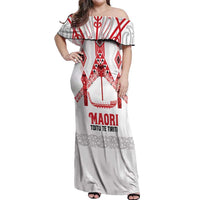 Toitu Te Tiriti Waitangi Off Shoulder Maxi Dress White Wharenui House LT9 Women white - Polynesian Pride