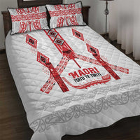 Toitu Te Tiriti Waitangi Quilt Bed Set White Wharenui House - Polynesian Pride