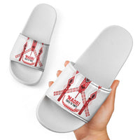 Toitu Te Tiriti Waitangi Slide Sandals White Wharenui House - Polynesian Pride