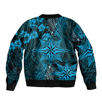 Vintage Tonga Tribal Ngatu Pattern Bomber Jacket With Pacific Floral Aqua Art