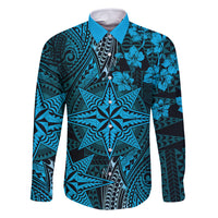 Vintage Tonga Tribal Ngatu Pattern Family Matching Mermaid Dress and Hawaiian Shirt With Pacific Floral Aqua Art