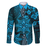 Vintage Tonga Tribal Ngatu Pattern Family Matching Puletasi and Hawaiian Shirt With Pacific Floral Aqua Art