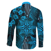 Vintage Tonga Tribal Ngatu Pattern Family Matching Puletasi and Hawaiian Shirt With Pacific Floral Aqua Art